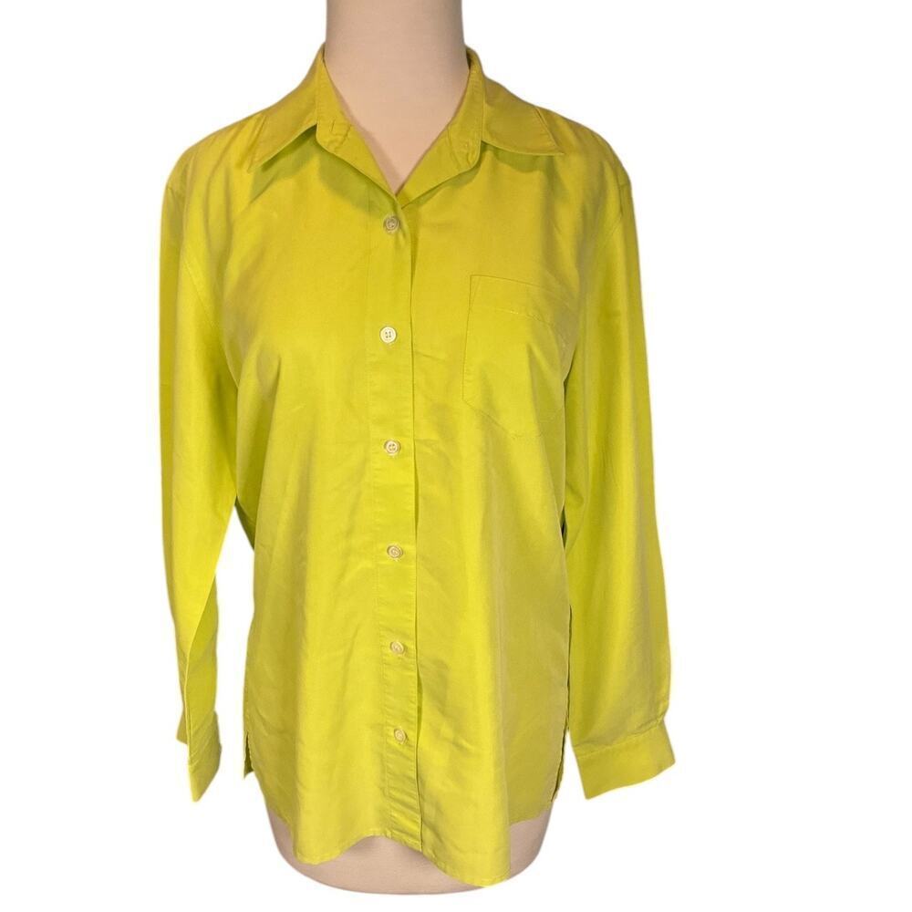 Liz Claiborne Liz Sport Women's Lime Green Blouse Long Sleeve Button Down Small